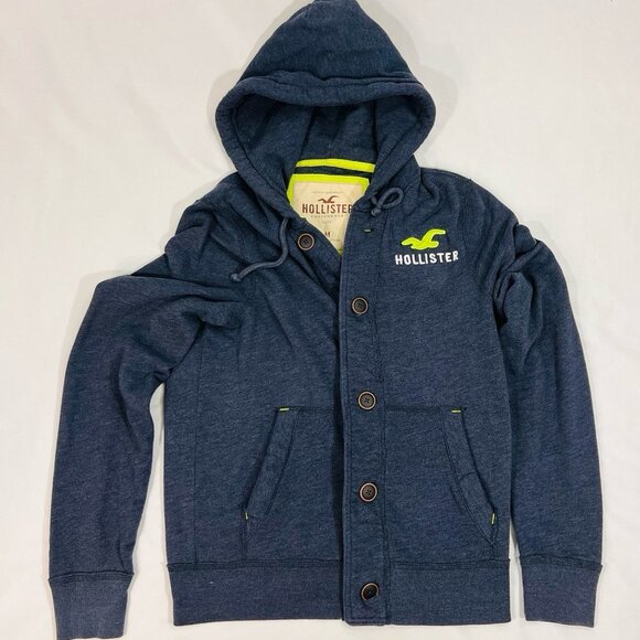 Men's Hollister Hoodie Button Down Blue Size MEDIUM - Picture 1 of 5